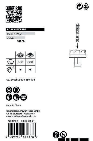 Bosch Lochsäge Expert Sheet Metal 20 mm – Carbide-Zähne für Edelstahl & härtesten Stahl, Power Change Plus