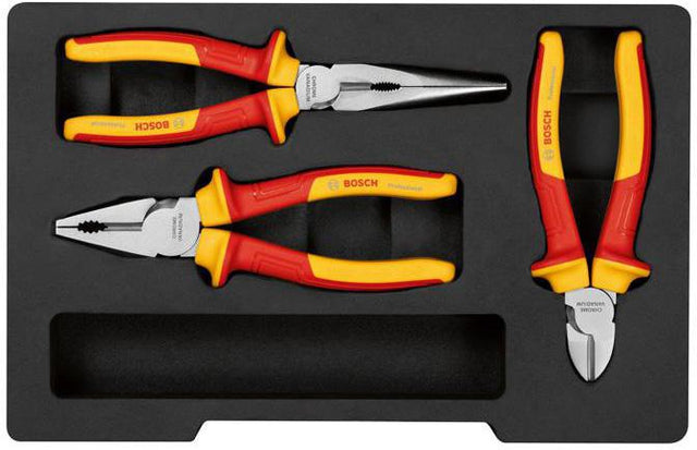 BOSCH Zangen-Satz 3-teilig VDE – Diagonalseitenschneider, Spitzzange, Kombizange