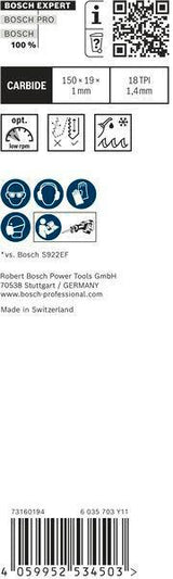 Bosch Expert Thin Tough Metal Säbelsägeblatt S522EHM 115 mm TPI 18 für Edelstahl