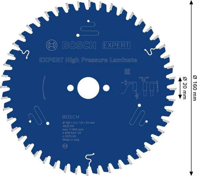 BOSCH Kreissägeblatt Expert for High Pressure Laminate 160 mm Z48 TR-F für saubere Schnitte