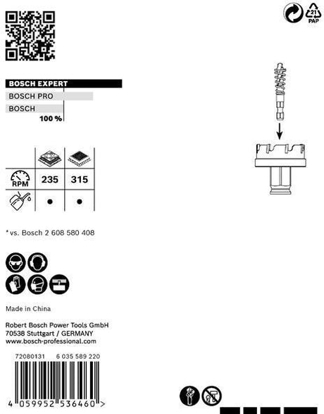 Bosch Lochsäge Expert Sheet Metal 20 mm – Carbide-Zähne für Edelstahl & härtesten Stahl, Power Change Plus