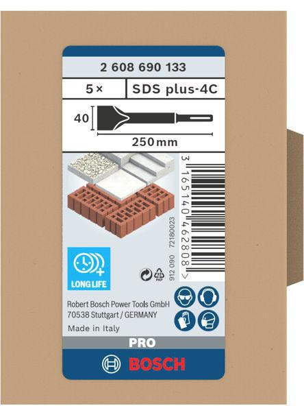 BOSCH SDS-plus Spatmeißel 250 mm, 40 mm Schneidenbreite, 5er Pack – für Renovierung und Restaurierung