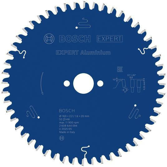 BOSCH Kreissägeblatt EXPERT for Alu.AD 160 mm Z.52 HLTCG für saubere Aluminium-Schnitte