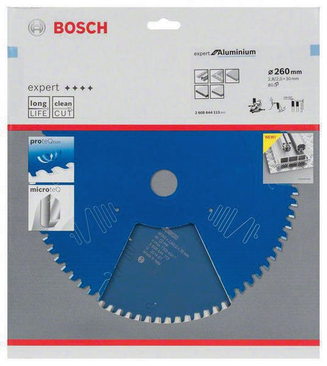 Bosch Kreissägeblatt EXPERT for Aluminium 260 mm, 80 Zähne, HLTCG, für saubere Schnitte in Nichteisenmetallen