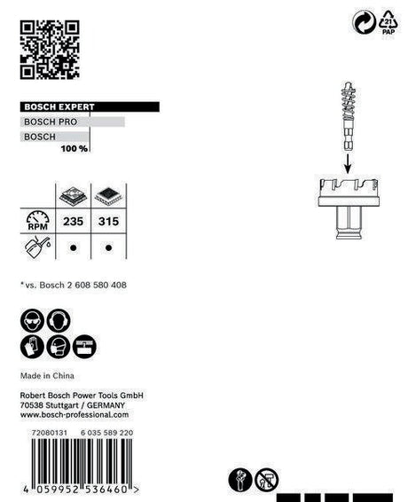 Bosch Lochsäge Expert Sheet Metal 20 mm – Carbide-Zähne für Edelstahl & härtesten Stahl, Power Change Plus