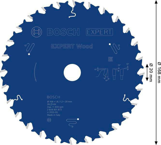 BOSCH Kreissägeblatt EXPERT for Wood AD 168 mm Z.16 WZ – Für saubere Holzschnitte