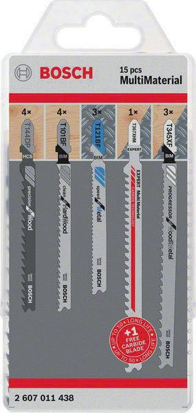 BOSCH Stichsägeblatt-Set JSB Multi-Material 15-teilig für Holz, Metall und Kunststoff