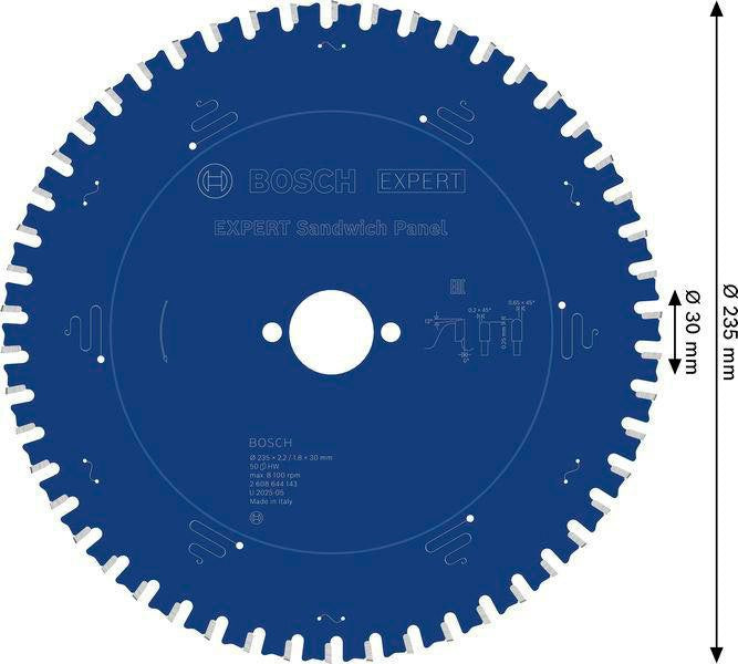 Bosch Kreissägeblatt Expert for Sandwich Panel 235 mm, 50 Zähne, HM, MTCG, Bohrung 30 mm