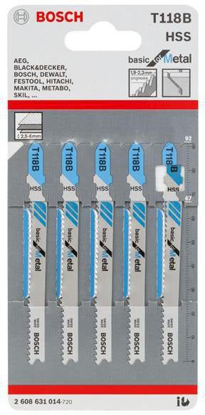 BOSCH Stichsägeblatt T 118 G HSS 5er-Pack für Metall und Buntmetall