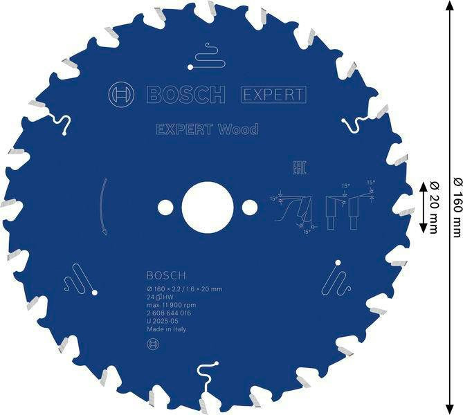 Bosch Kreissägeblatt Expert Wood AD 160 mm Z.24 WZ – Hartmetall-Sägeblatt für Akkusägen