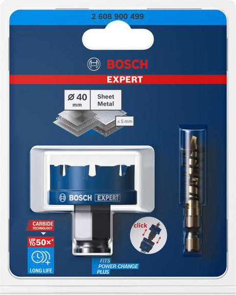 Bosch Lochsäge Expert Sheet Metal 20 mm – Carbide-Zähne für Edelstahl & härtesten Stahl, Power Change Plus
