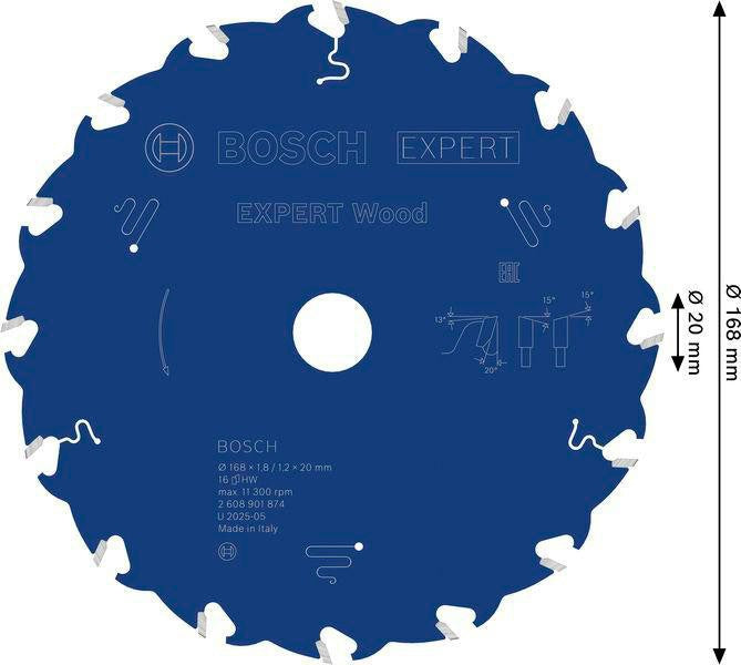 BOSCH Kreissägeblatt EXPERT for Wood AD 168 mm Z.16 WZ – Für saubere Holzschnitte