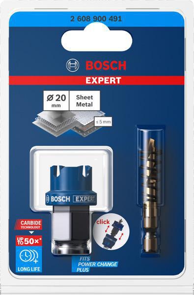 Bosch Lochsäge Expert Sheet Metal 20 mm – Carbide-Zähne für Edelstahl & härtesten Stahl, Power Change Plus