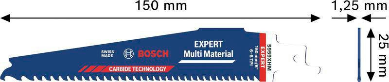 Bosch Säbelsägeblatt Expert Multimaterial 150 mm, Carbide-Technologie, TPI 6-8, für Metall, Holz, Kunststoff
