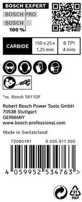 Bosch Expert Window Demolition S 956 DHM Säbelsägeblatt 150 mm für Fenster aus Holz, Kunststoff & Verbundwerkstoff