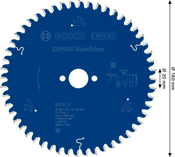 BOSCH Kreissägeblatt EXPERT for Alu.AD 160 mm Z.52 HLTCG für saubere Aluminium-Schnitte