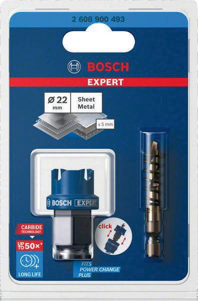 Bosch Lochsäge Expert Sheet Metal 20 mm – Carbide-Zähne für Edelstahl & härtesten Stahl, Power Change Plus