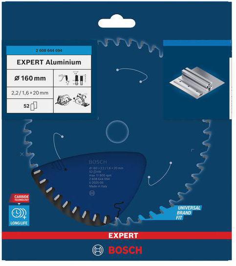 BOSCH Kreissägeblatt EXPERT for Alu.AD 160 mm Z.52 HLTCG für saubere Aluminium-Schnitte