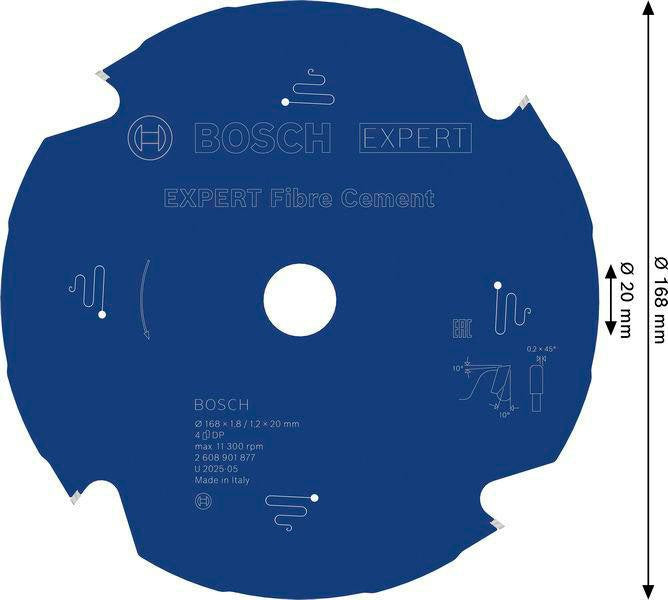 Bosch Kreissägeblatt EXPERT for Fiber Cement 168 mm, 4 Zähne, TCG, Bohrung 20 mm