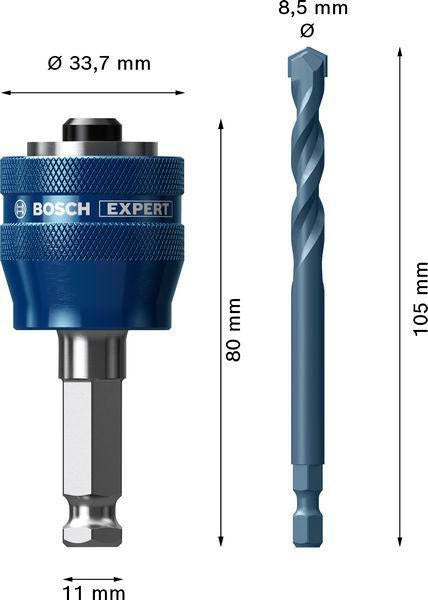 Bosch EXPERT Power Change Plus Adapter Hex 11 mit HSS-G-Bohrer für Lochsägen