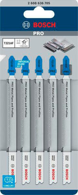 BOSCH Stichsägeblatt T 321 AF für schnelle Metallschnitte, 132 mm, BIM, 5 Stück pro Karte