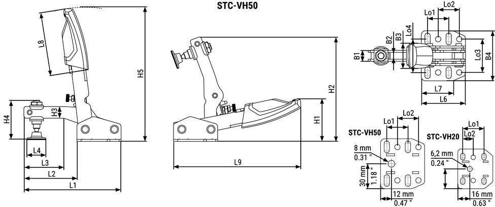BESSEY Senkrechtspanner STC-VH Gr.20 mit waagrechtem Fuß – Automatische Spannhöhenanpassung bis 35 mm