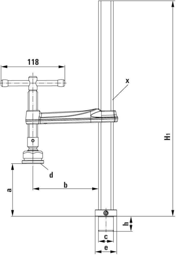 BESSEY Spannelement TWM28 mit Spezialdruckplatte für Bohrungs-Ø 28 mm, Spannweite max. 300 mm