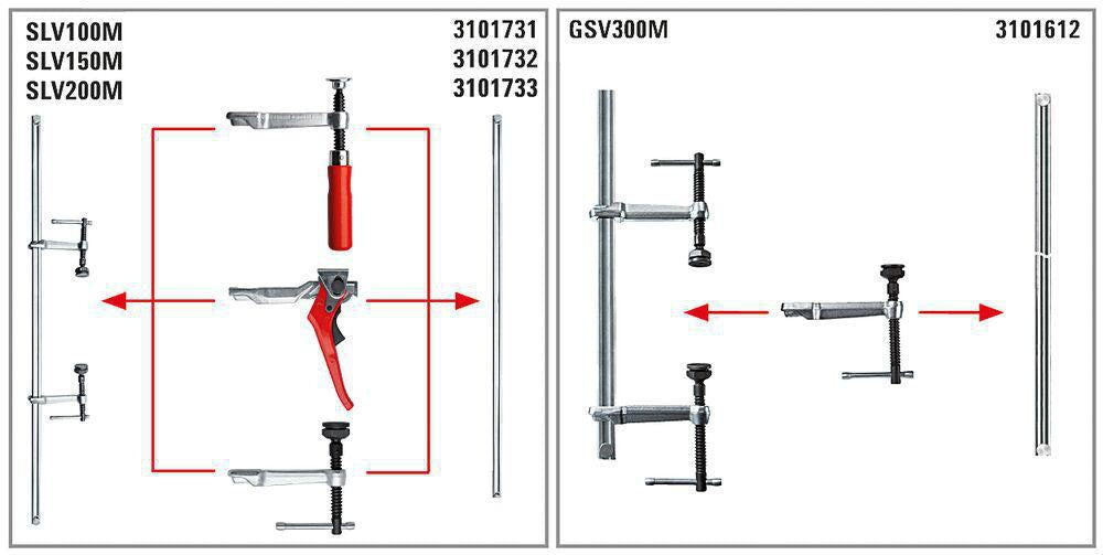 BESSEY Hochleistungszwingenset SLV/GSV Spannweite 1000 mm Ausladung 120 mm Knebel