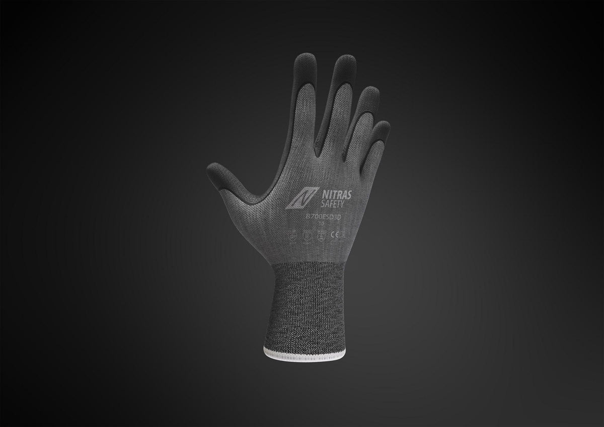 NITRAS SAFETY Handschuhe 8700ESD3D Gr.10 grau/schwarz EN 388/EN 407/EN 16350 PSA II – 12 Paar