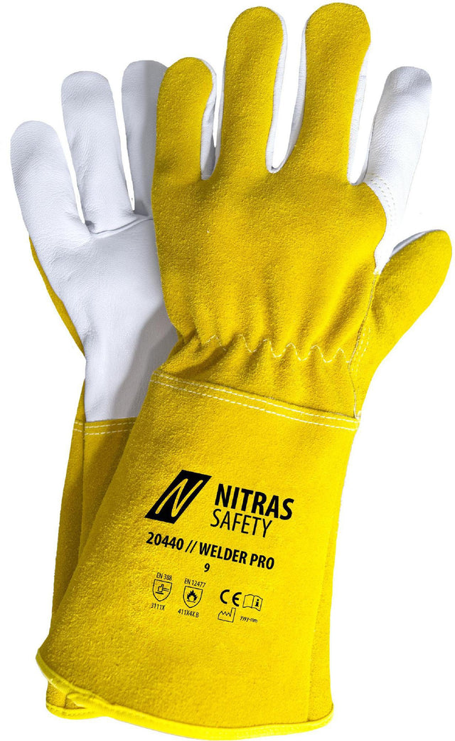 NITRAS SAFETY Schweißerhandschuhe WELDER PRO Gr.10 ocker/grau PSA-Kat.II – 12 Paar