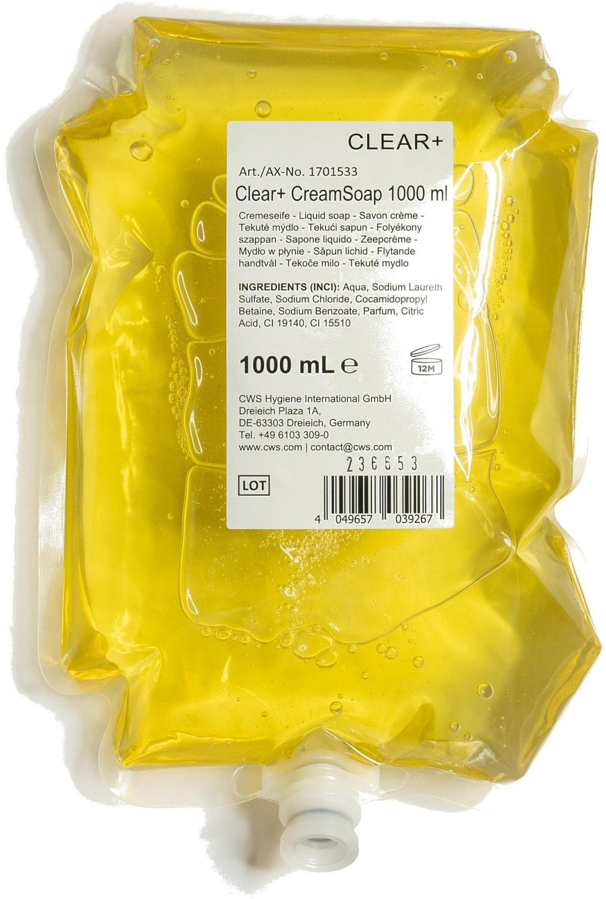 CWS Clear+ Cremeseife 1000 ml – 4 Beutel für Spendersysteme, flüssige Handseife