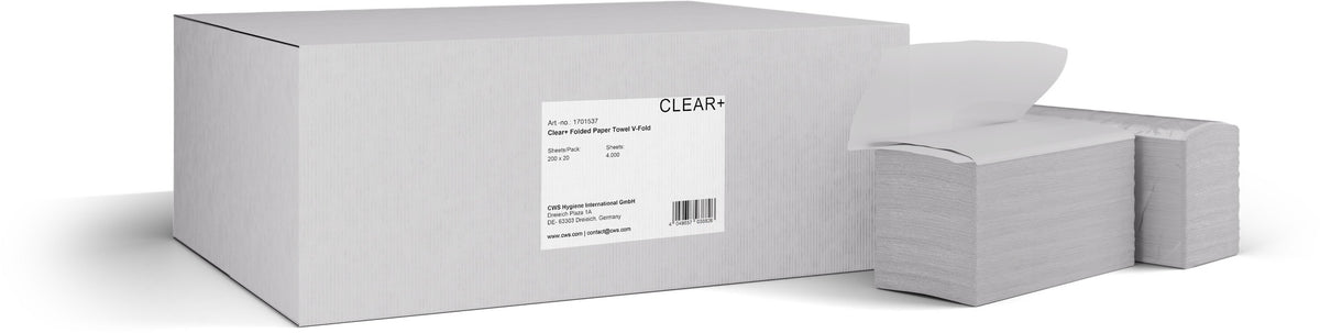CWS Clear+ Faltpapier V-Falz 2-lagig, 4000 Blatt, weiß – Hygienepapier für Handtuchspender