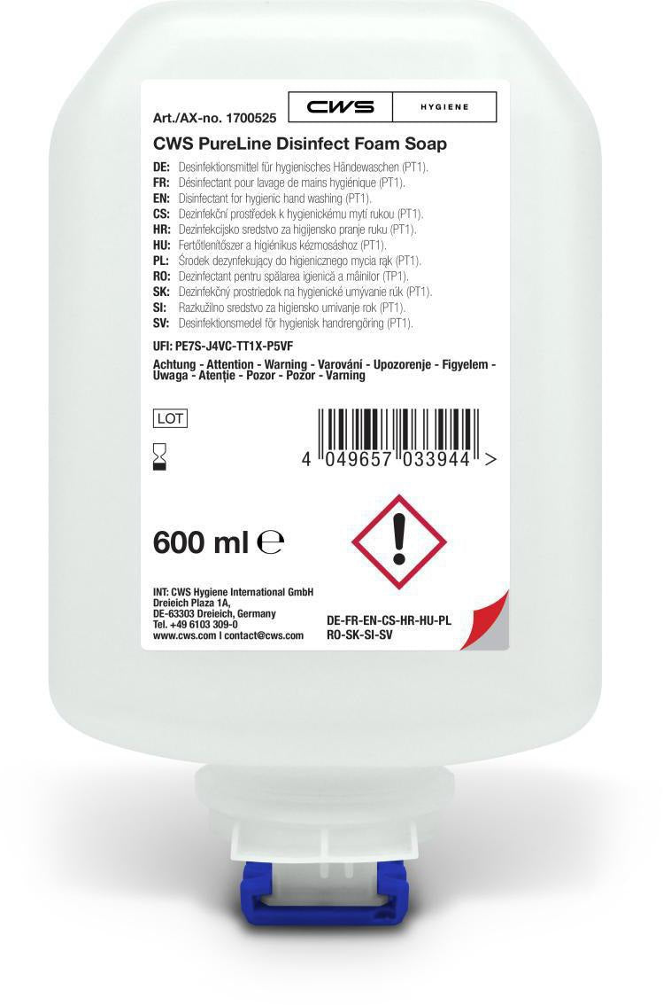 CWS PureLine Disinfect Foam 600 ml – 8 Flaschen à 600 ml, Hautdesinfektionsmittel als Schaum