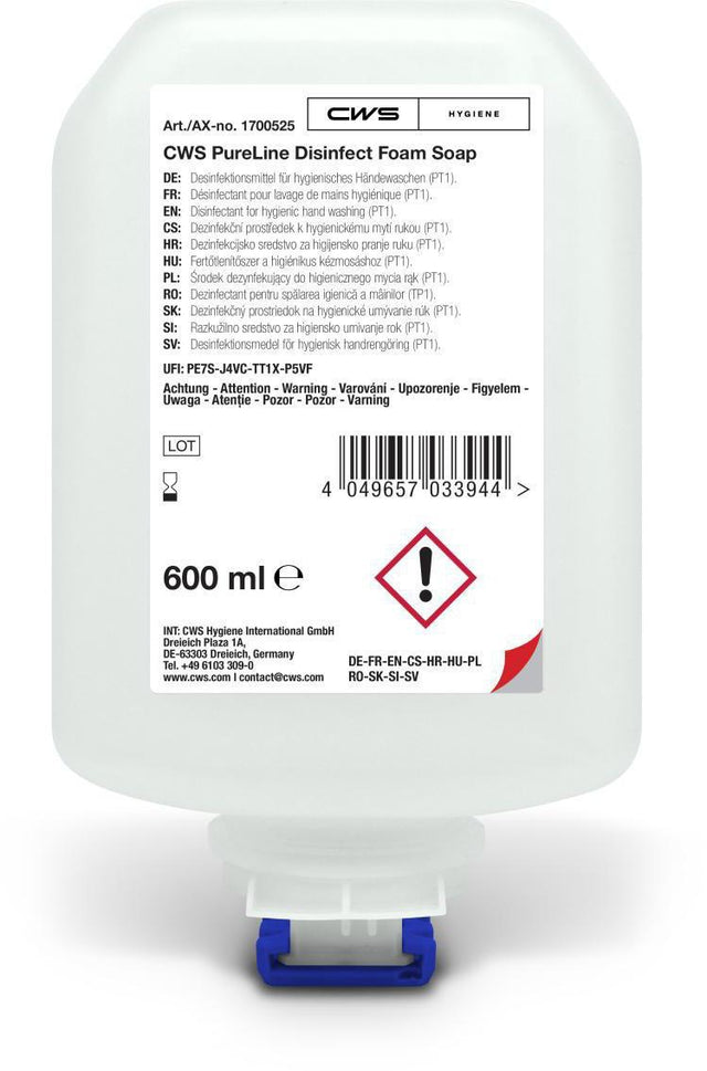 CWS PureLine Disinfect Foam 600 ml – 8 Flaschen à 600 ml, Hautdesinfektionsmittel als Schaum