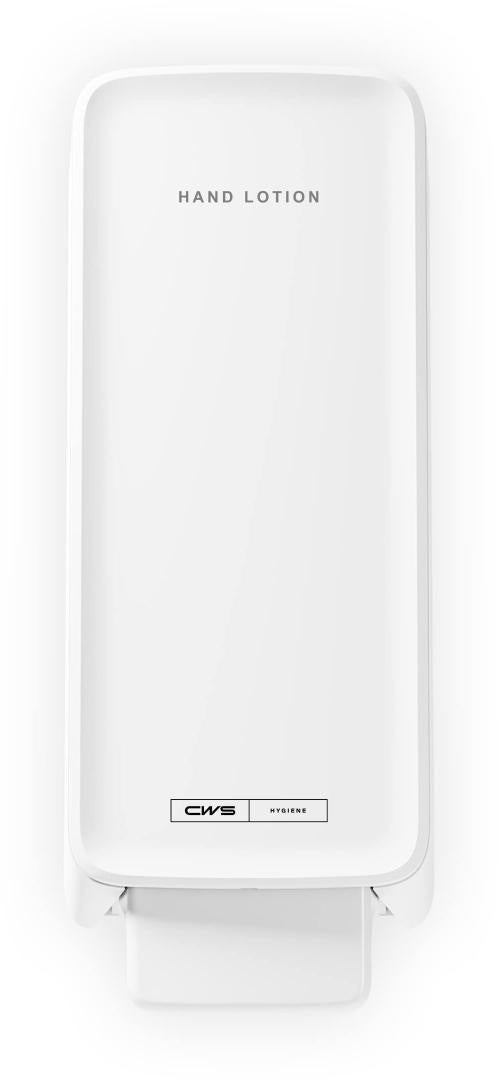CWS PureLine Handlotion Spender weiß – 600 cm³, Einhand-Push-Hebel, Diebstahlsicherung