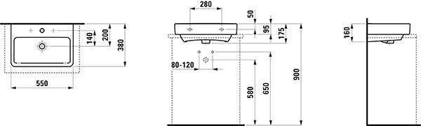 LAUFEN PRO S Aufsatzwaschtisch 550x380mm mit 1 Hahnloch und Überlauf in Weiß