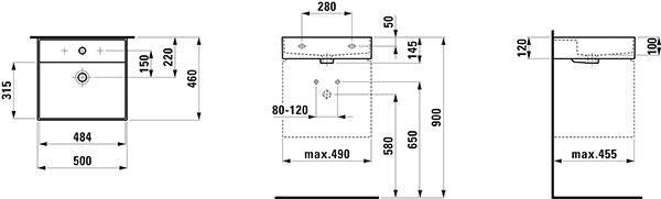 LAUFEN Waschtisch KARTELL 500x460 mm Unterbau mit Überlauf, 1 Hahnloch, weiß – Designer-Keramik