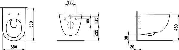 LAUFEN PRO Wand-WC Tiefspüler 360x530 mm weiß – wandhängend für UP-Spülkasten