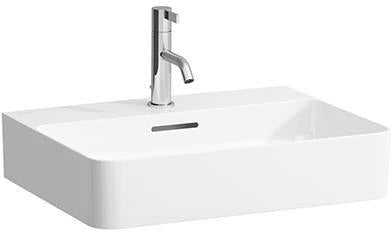 LAUFEN Aufsatzwaschtisch VAL 550x420mm mit Überlauf, 1 Hahnloch, weiß – Designer-Keramik von Konstantin Grcic