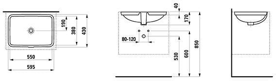 LAUFEN PRO S Einbauwaschtisch 550x380mm weiß mit Überlauf ohne Hahnloch