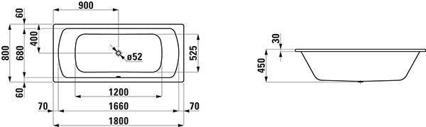 LAUFEN PRO Einbau-Badewanne 1800x800mm Stahl weiß Mittelablauf 2-Sitzer
