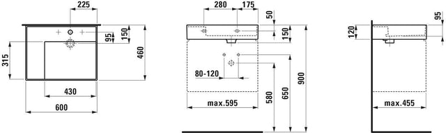 LAUFEN Waschtisch KARTELL 600x460 mm weiß, Ablage links, 1 Hahnloch, ohne Überlauf