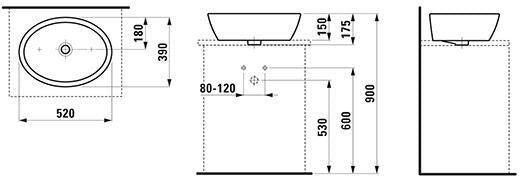LAUFEN PRO B Waschtisch-Schale 520x390 mm, oval, weiß, ohne Hahnloch, mit Überlauf