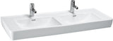 LAUFEN PRO A Doppelwaschtisch 1300 x 480 mm mit Überlauf – Weiß, 2 Hahnlöcher, Wandmontage