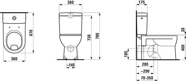 LAUFEN PRO Stand-WC-Kombination Flachspüler 6 l weiß 670x360x400 mm