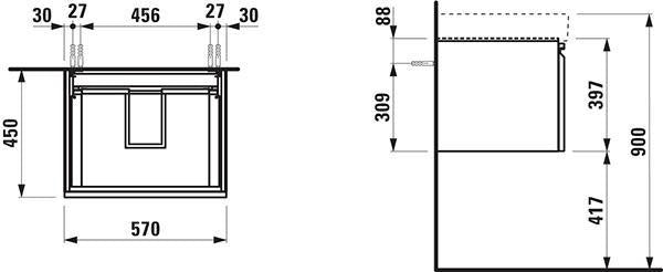 LAUFEN PRO S Waschtischunterbau 570x390x450 mm mit 1 Schublade und Griffmulde in Weiß Matt
