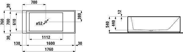 LAUFEN Badewanne KARTELL freistehend 1760x760 mm mit LED-Beleuchtung in Weiß