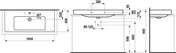 LAUFEN PRO S Aufsatzwaschtisch 1050x460 mm mit Überlauf, 1 Hahnloch, weiß – Vetica Design