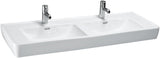LAUFEN PRO A Doppelwaschtisch 1300 x 480 mm mit Überlauf – Weiß, 2 Hahnlöcher, Wandmontage