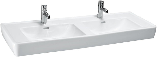 LAUFEN PRO A Doppelwaschtisch 1300 x 480 mm mit Überlauf – Weiß, 2 Hahnlöcher, Wandmontage